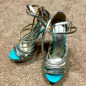 Silver strappy high heels, shoedazzle, size 7 1/2